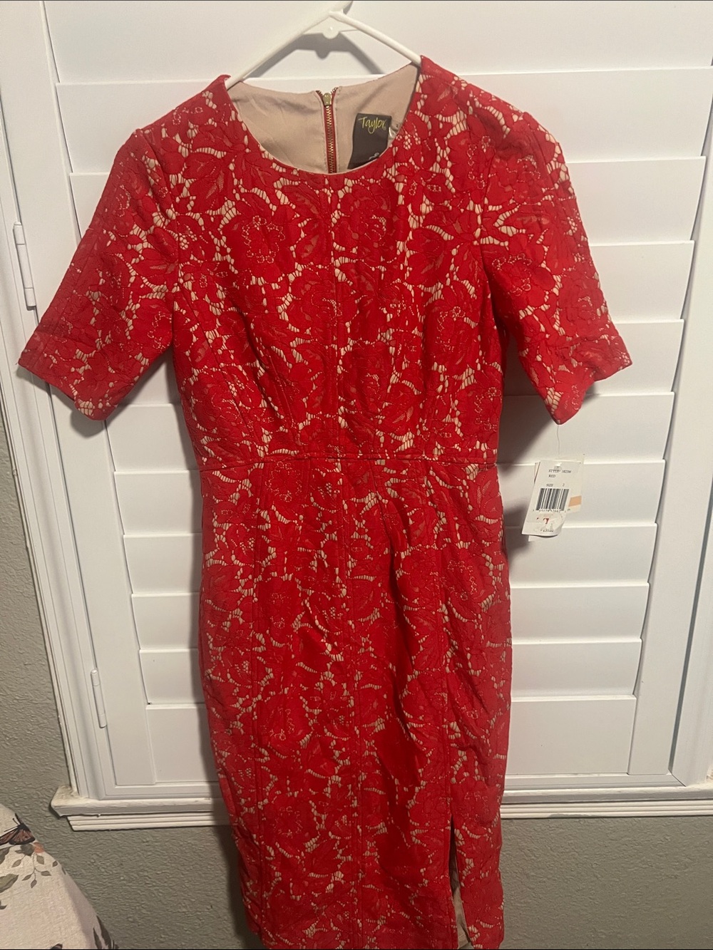 Taylor Red Floral Lace Midi Dress with Nude Underlay